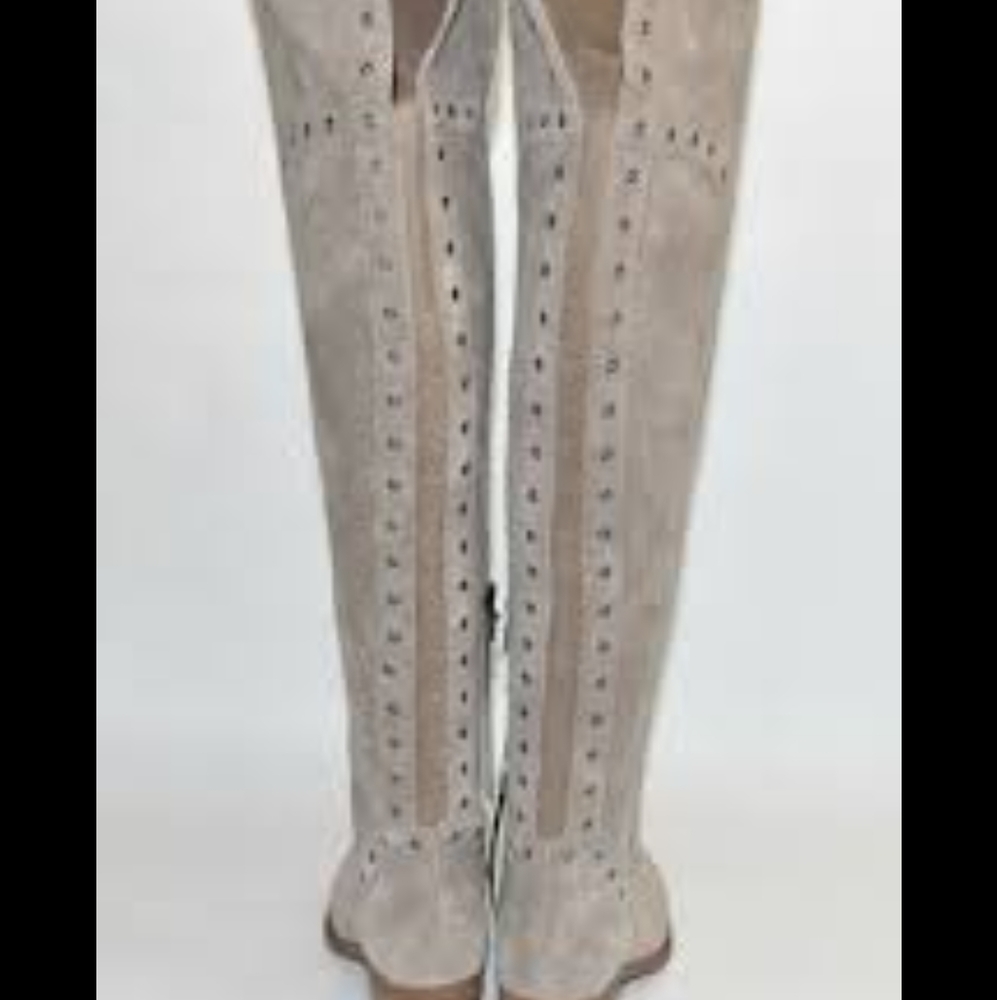 NWOT Vince Camuto Bestan Over the Knee Boot Foxy Tan Gray Suede